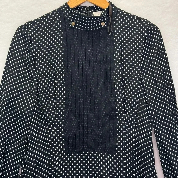 NWOT Coach Polka Dot Black White Pleated Knee Length Dress 2 Retro Vibes Preppy - Picture 4 of 8